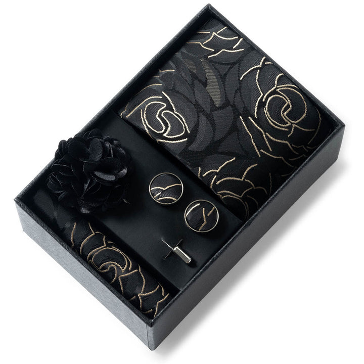 Ensemble de 4 pièces pour homme comprenant une cravate, une pochette, des boutons de manchette et une fleur de revers en tissu à motifs élégants. - Style n° 23 - image 22