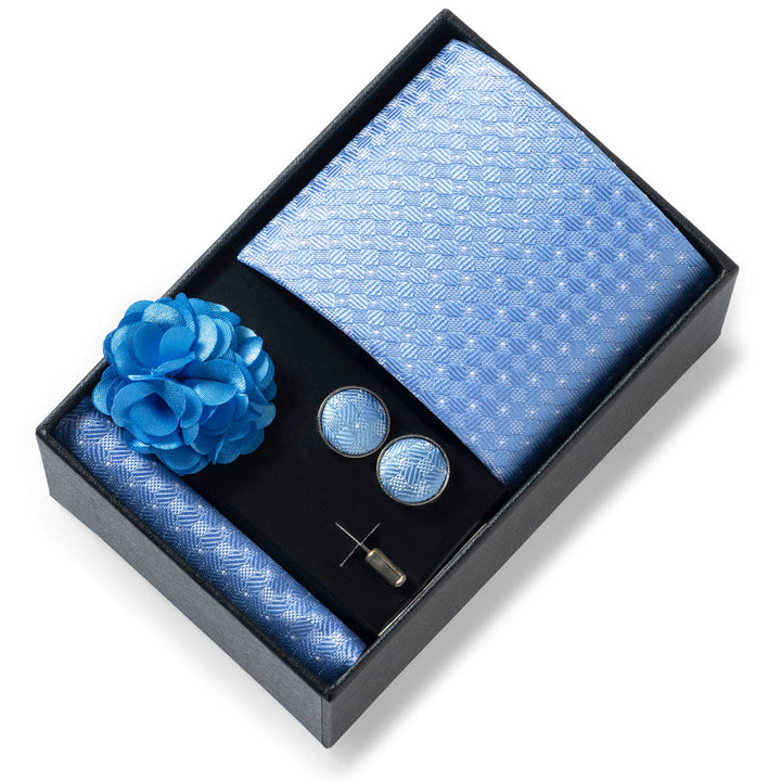 Ensemble de 4 pièces pour homme comprenant une cravate, une pochette, des boutons de manchette et une fleur de revers en tissu à motifs élégants. - Style n° 28 - image 27