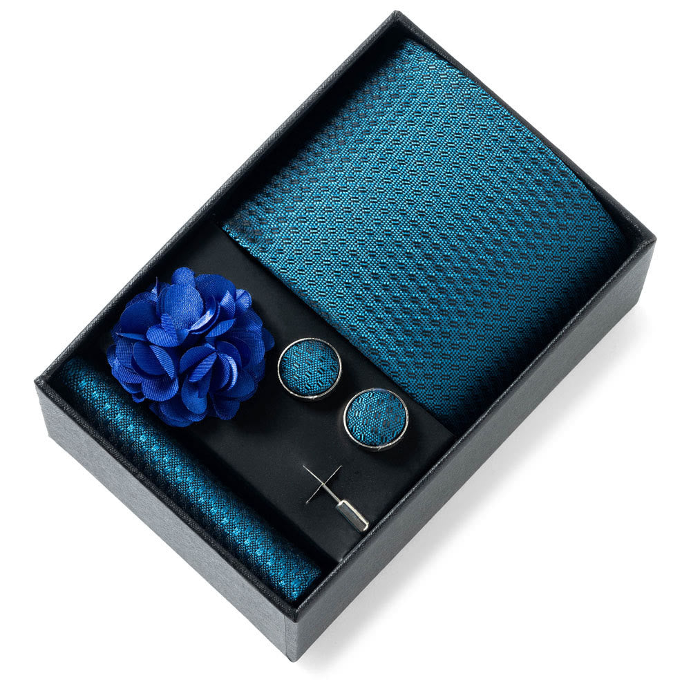 Ensemble de 4 pièces pour homme comprenant une cravate, une pochette, des boutons de manchette et une fleur de revers en tissu à motifs élégants. - Style n° 19 - image 18