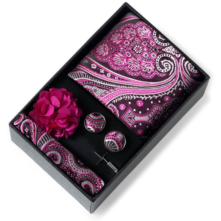 Ensemble de 4 pièces pour homme comprenant une cravate, une pochette, des boutons de manchette et une fleur de revers en tissu à motifs élégants. - Style n° 42 - image 41