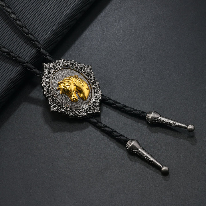 Cravate bolo vintage en métal sculpté avec emblème de tête de cheval et de taureau - Cheval - image 1