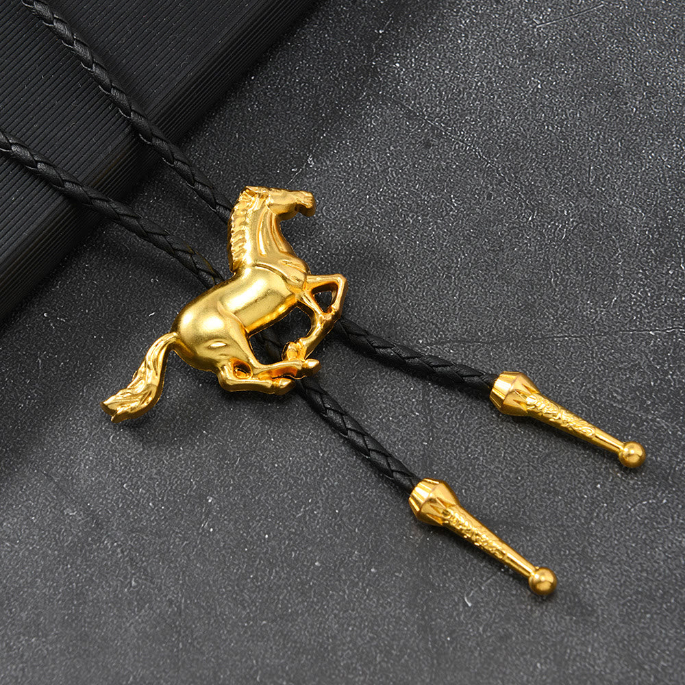 Cravate bolo vintage en métal avec emblème de cheval au galop - Or - image 3