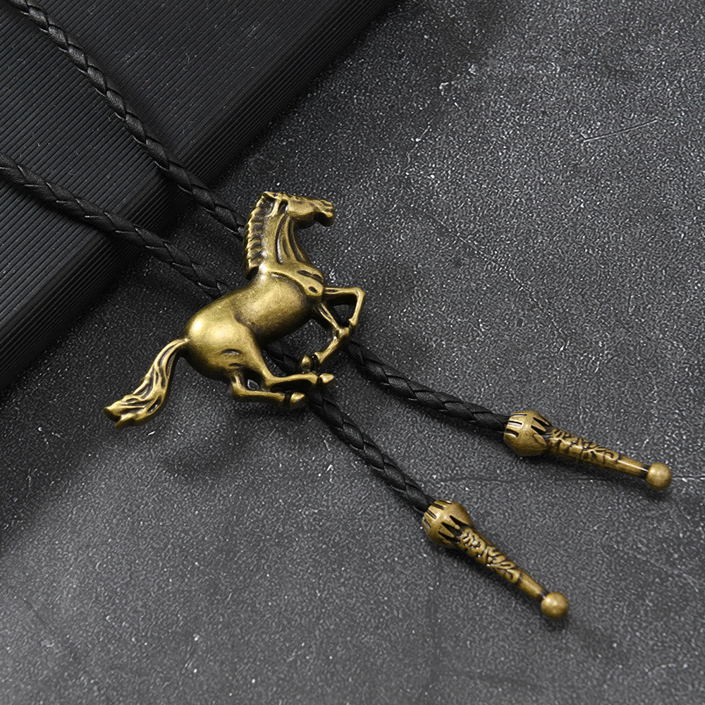 Cravate bolo vintage en métal avec emblème de cheval au galop - Bronze antique - image 1