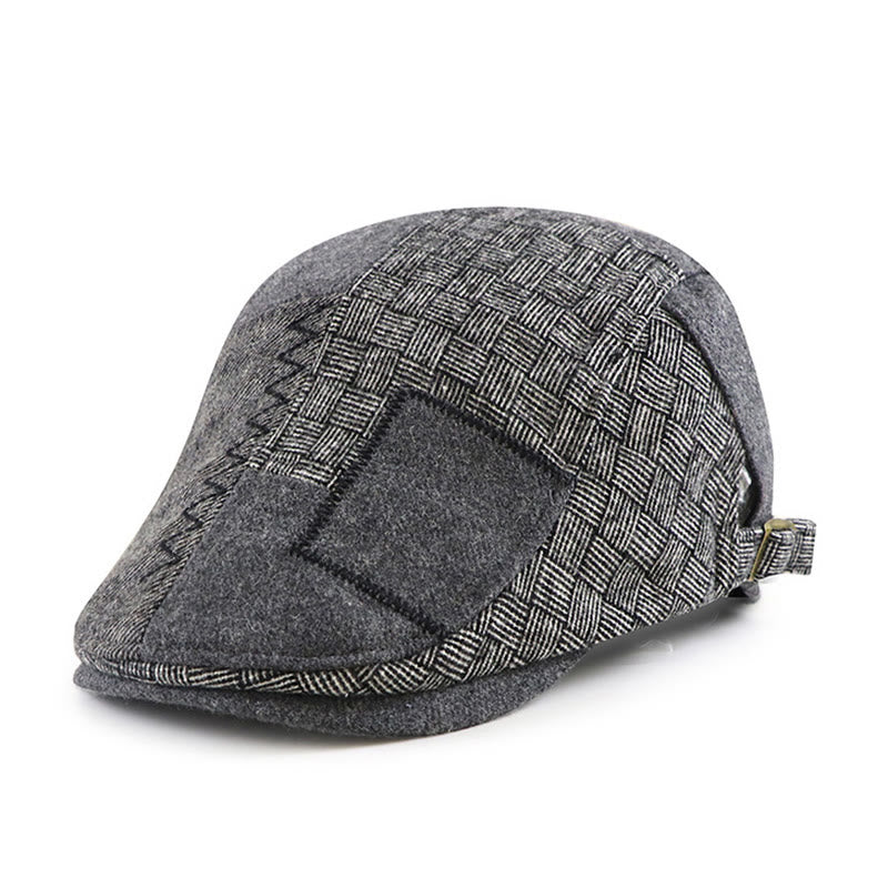 Béret gavroche en patchwork tissé texturé cousu - Gris foncé - Réglable (22 1/2"-23 1/4") - image 1