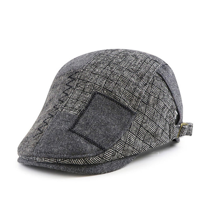 Béret gavroche en patchwork tissé texturé cousu - Gris foncé - Réglable (22 1/2"-23 1/4") - image 1