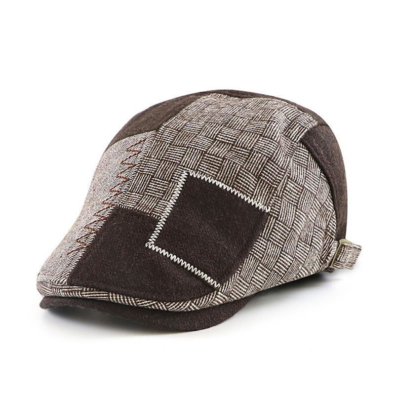 Béret gavroche en patchwork tissé texturé cousu - Café - Réglable (22 1/2"-23 1/4") - image 0