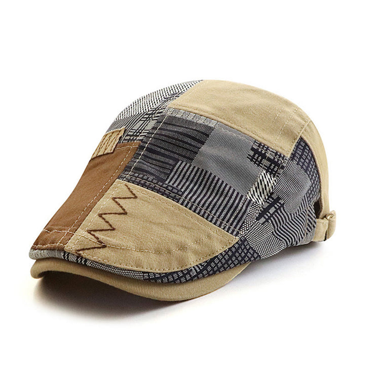 Béret gavroche artisanal patchwork multi-textures à coutures en zigzag - Jaune - Réglable (22"-23 5/8") - image 6
