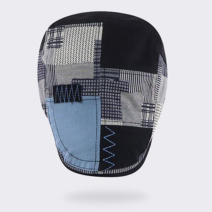 Béret gavroche artisanal patchwork multi-textures à coutures en zigzag - image 2