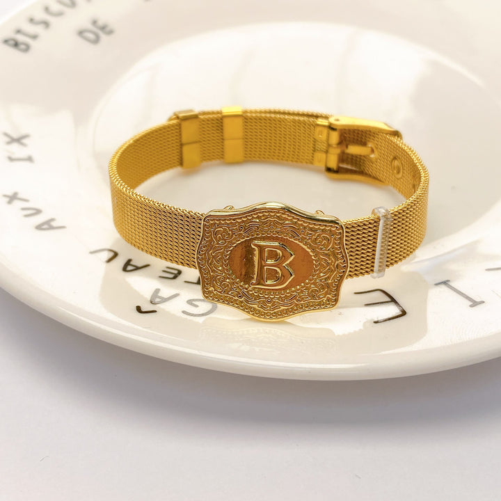 Bracelet glamour doré avec initiale gravée - B - image 1
