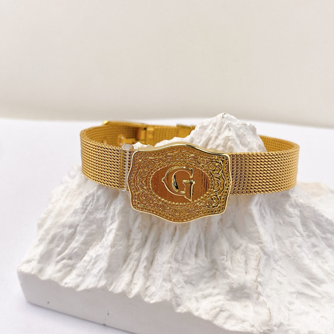 Bracelet glamour doré avec initiale gravée - G - image 6