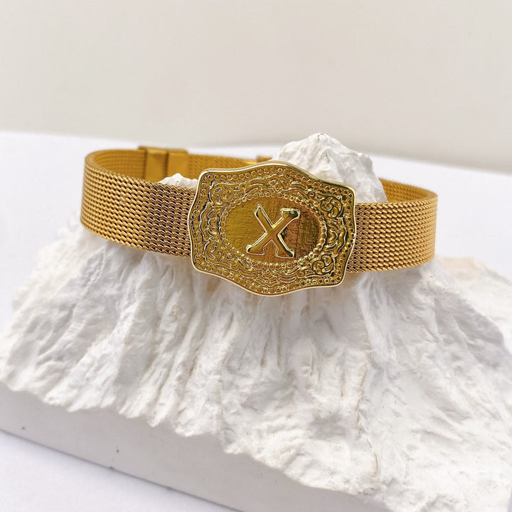 Bracelet glamour doré avec initiale gravée - X - image 23