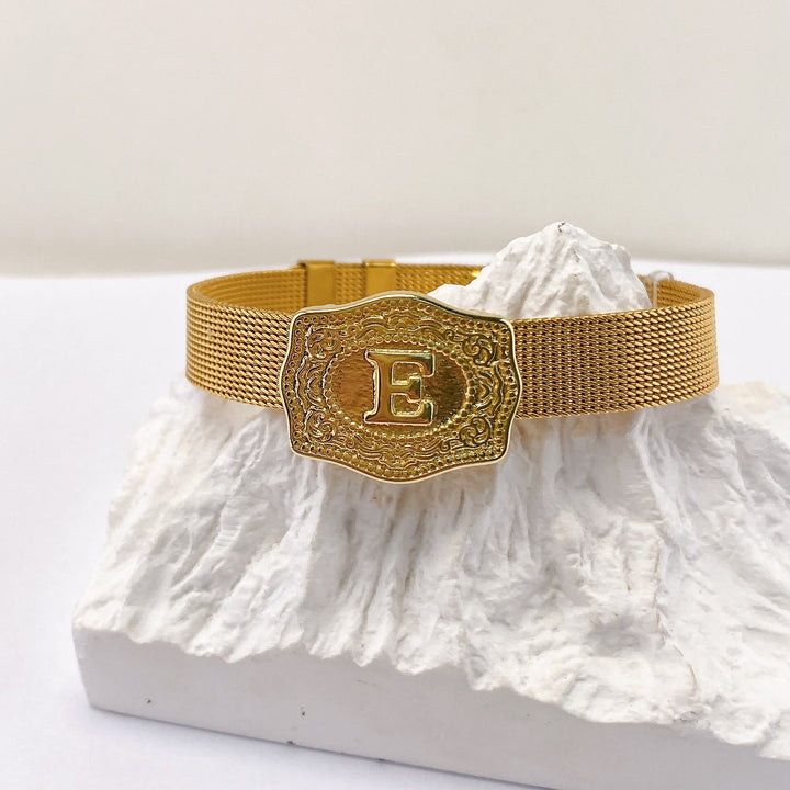 Bracelet glamour doré avec initiale gravée - E - image 4