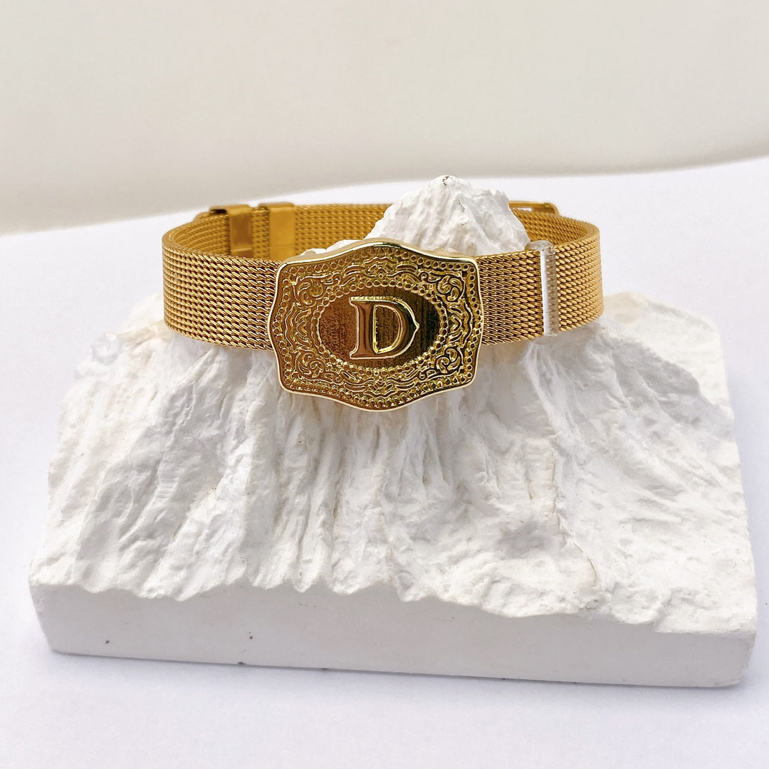 Bracelet glamour doré avec initiale gravée - D - image 3