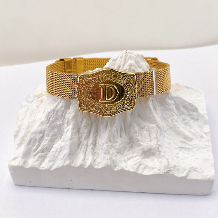 Bracelet glamour doré avec initiale gravée - D - image 3