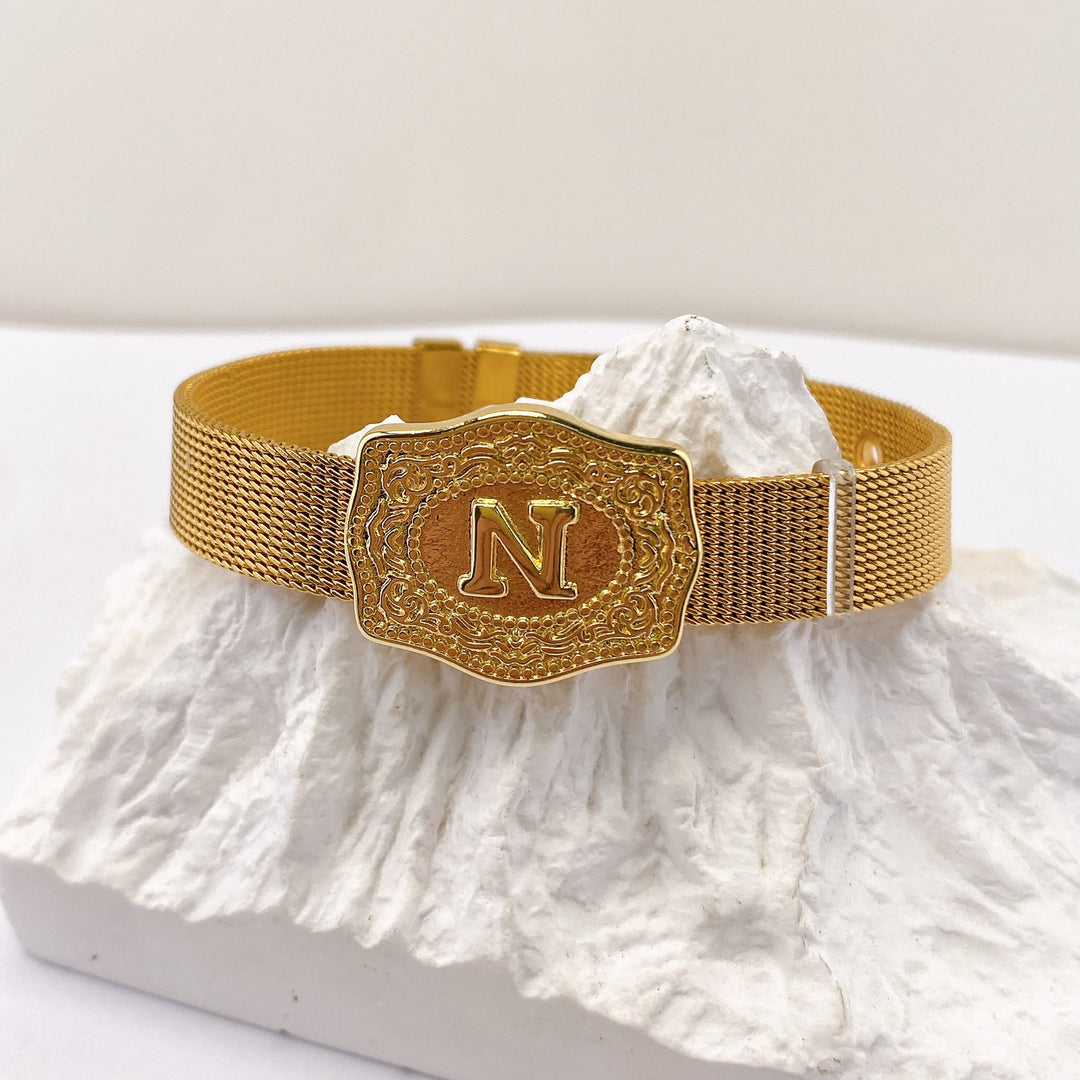 Bracelet glamour doré avec initiale gravée - N - image 13