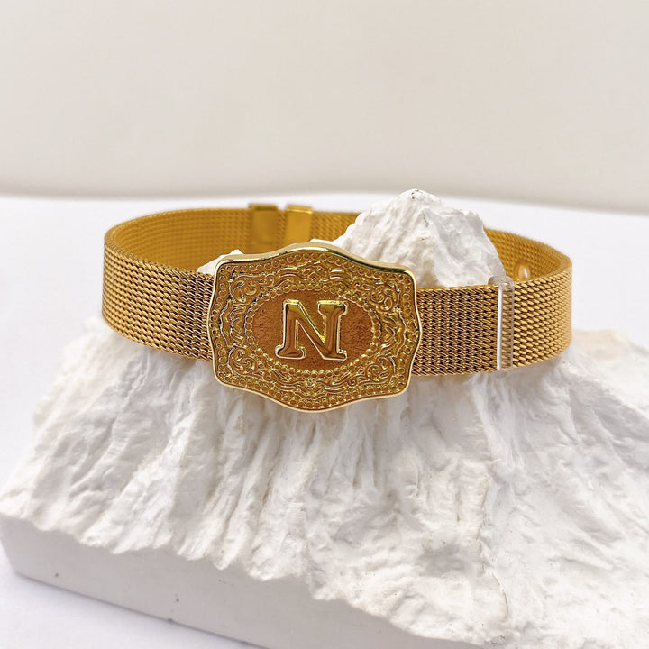 Bracelet glamour doré avec initiale gravée - N - image 13