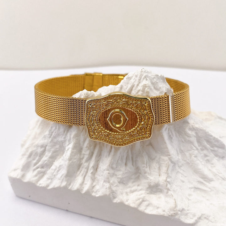 Bracelet glamour doré avec initiale gravée - Q - image 16