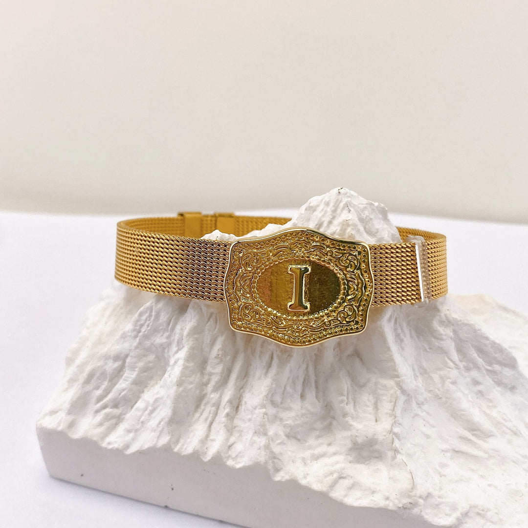 Bracelet glamour doré avec initiale gravée - I - image 8