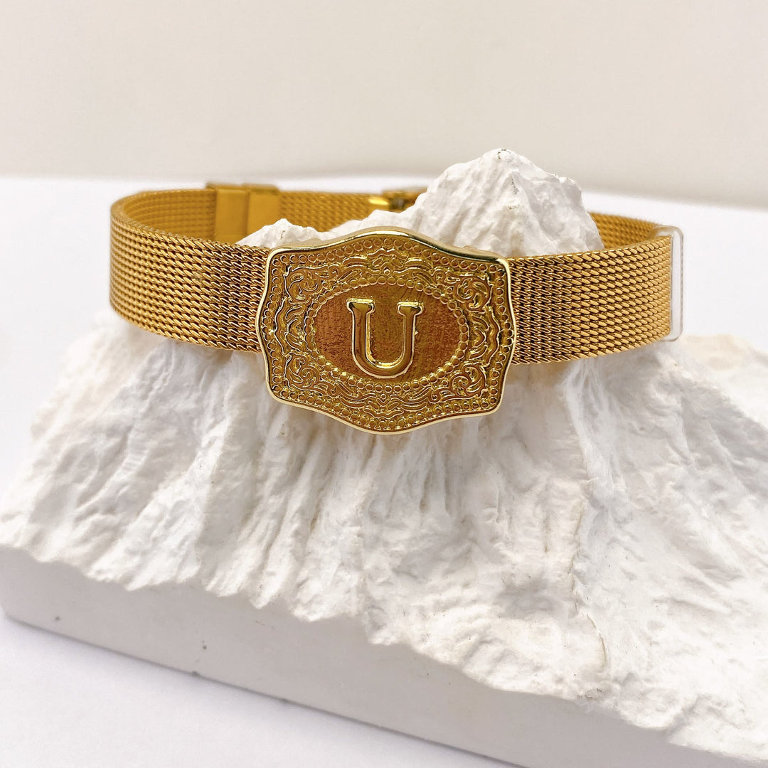 Bracelet glamour doré avec initiale gravée - U - image 20