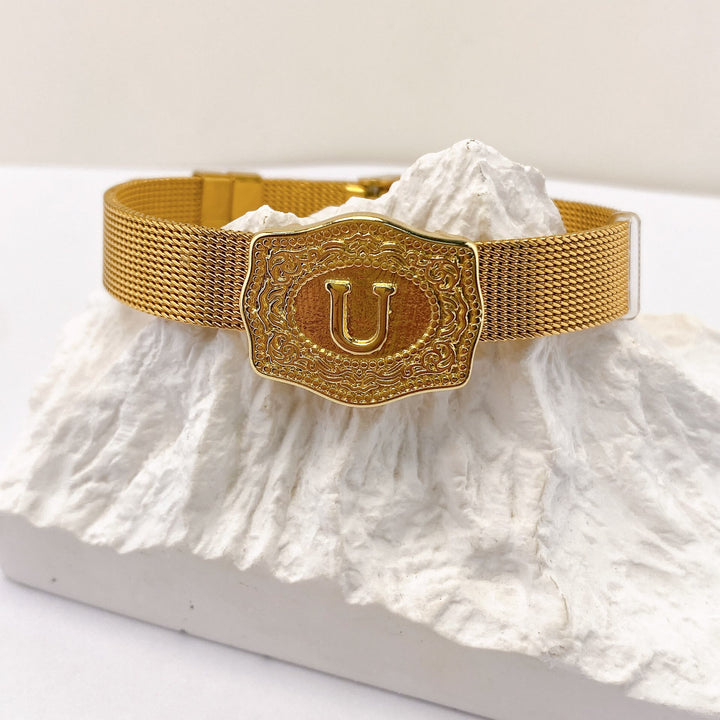 Bracelet glamour doré avec initiale gravée - U - image 20