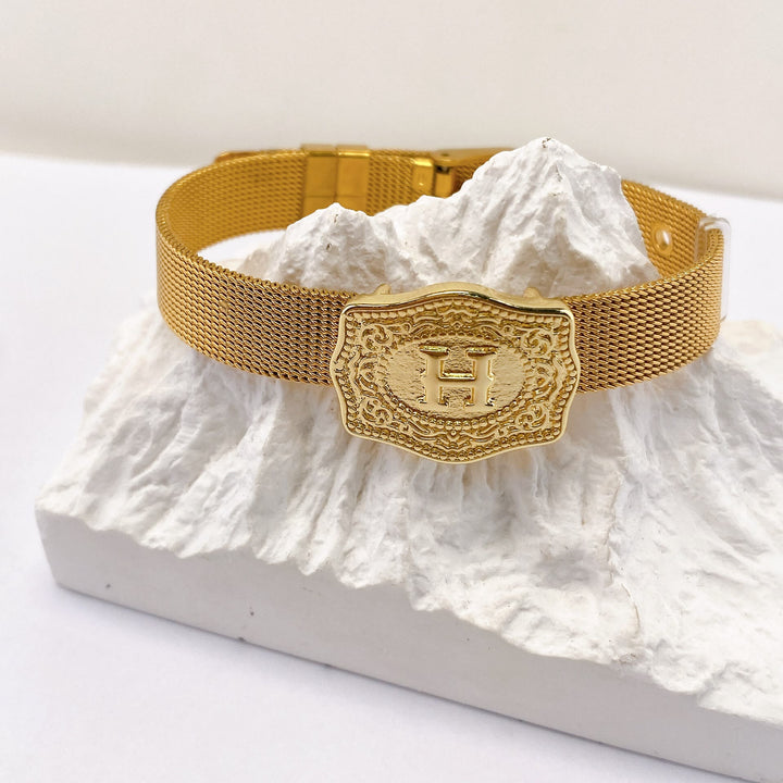 Bracelet glamour doré avec initiale gravée - H - image 7