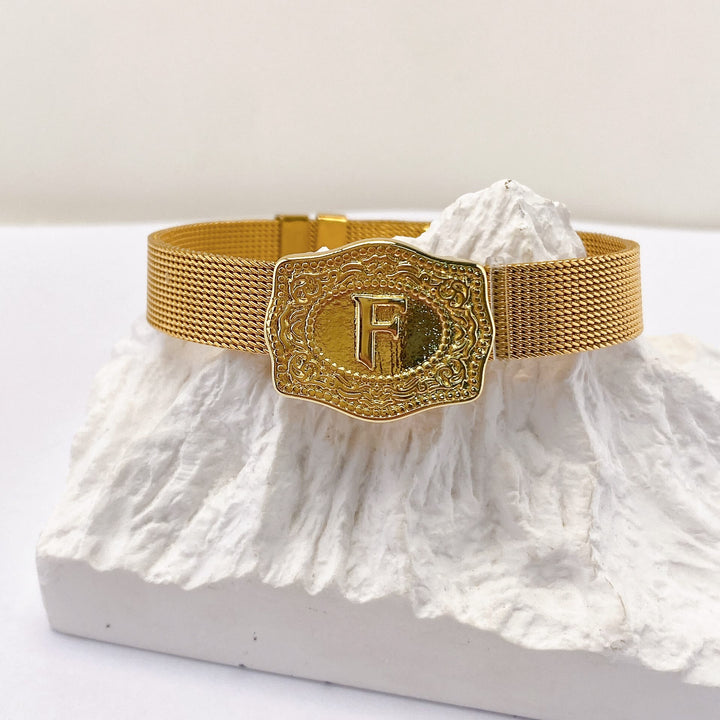 Bracelet glamour doré avec initiale gravée - F - image 5