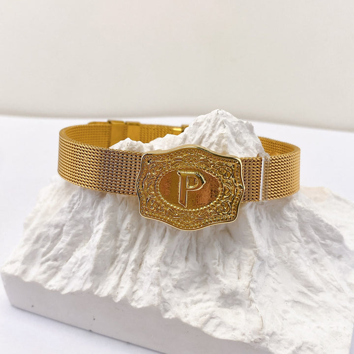 Bracelet glamour doré avec initiale gravée - P - image 15