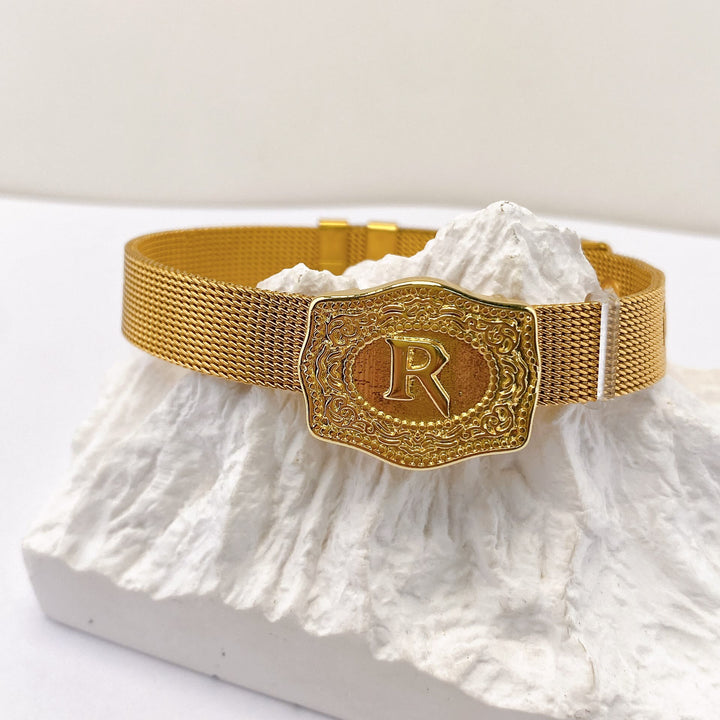 Bracelet glamour doré avec initiale gravée - R - image 17