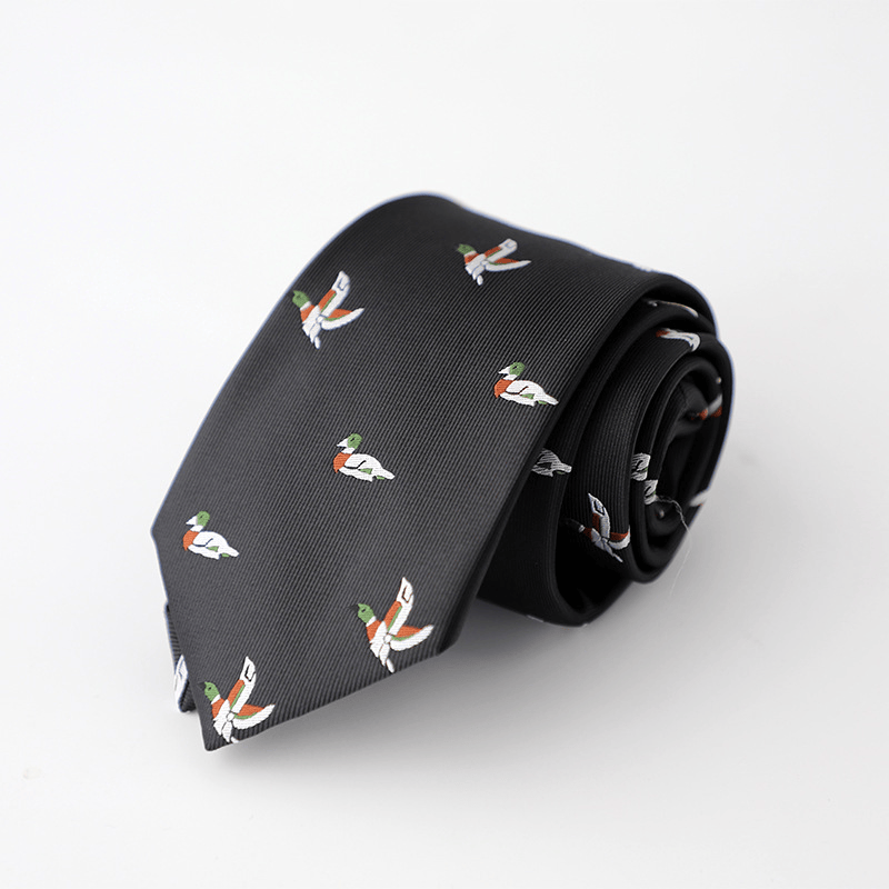 Cravate noire à motif canard ludique pour homme, nouée à la main - Noir - image 0