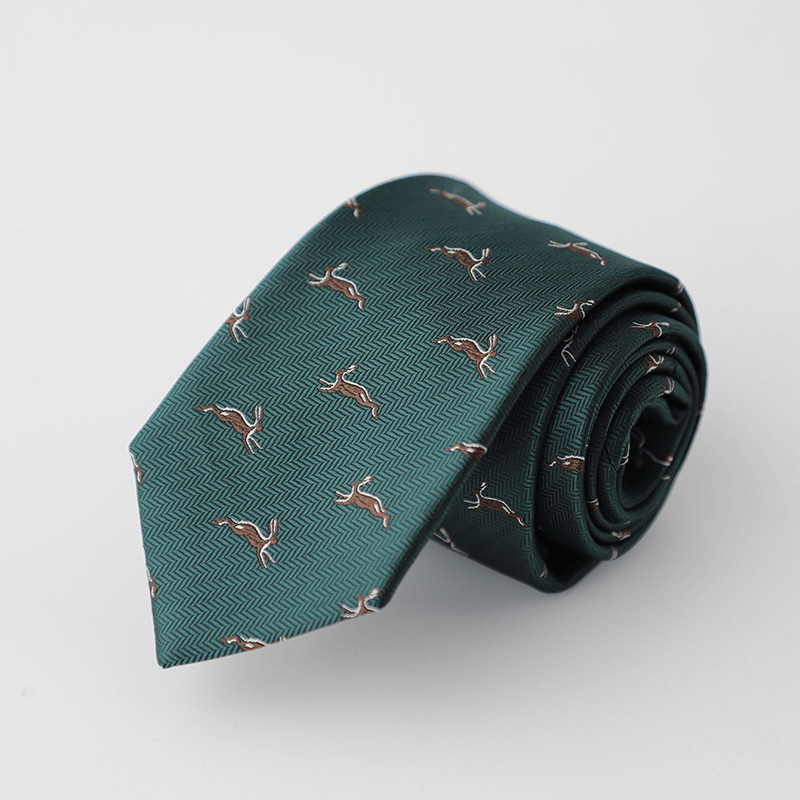 Cravate pour homme à motif fantaisiste de lièvre, couleur sarcelle texturée, nouée à la main - Vert - image 0