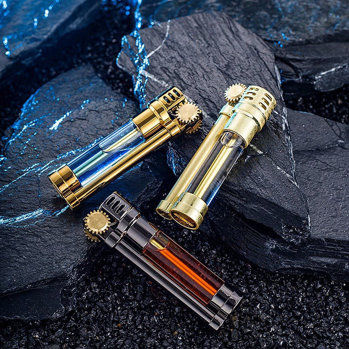 Briquet à pétrole rechargeable à réservoir transparent style Steampunk - image 0