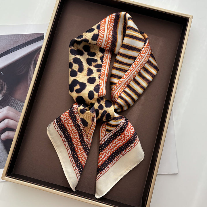 Foulard carré en soie à motifs variés rétro pour femme - Brun chocolat - image 4