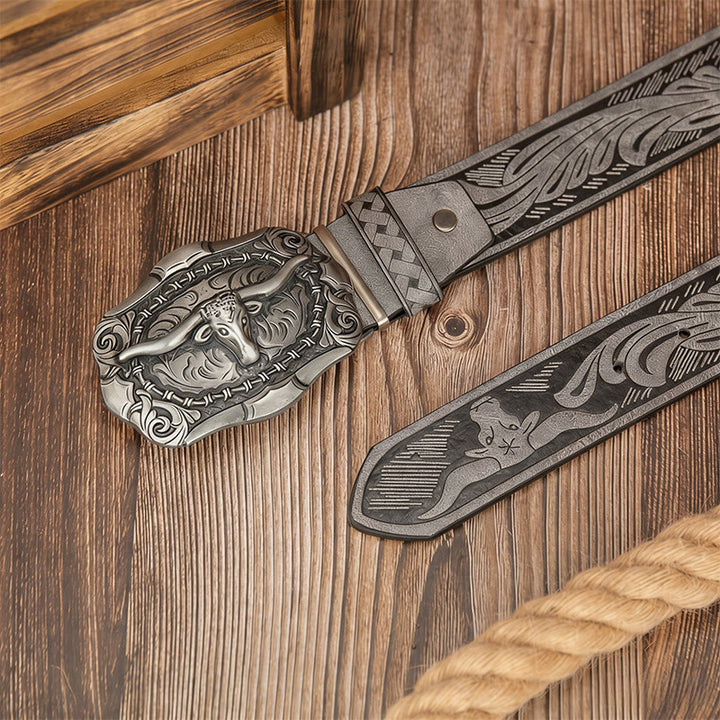 Ceinture en cuir pour homme avec boucle sculptée en forme de tête de taureau rétro - image 4