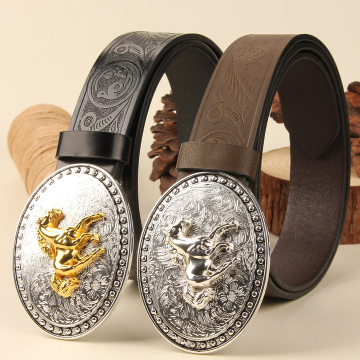 Ceinture pour homme en cuir gaufré avec boucle ovale argentée Golden Horse - image 2