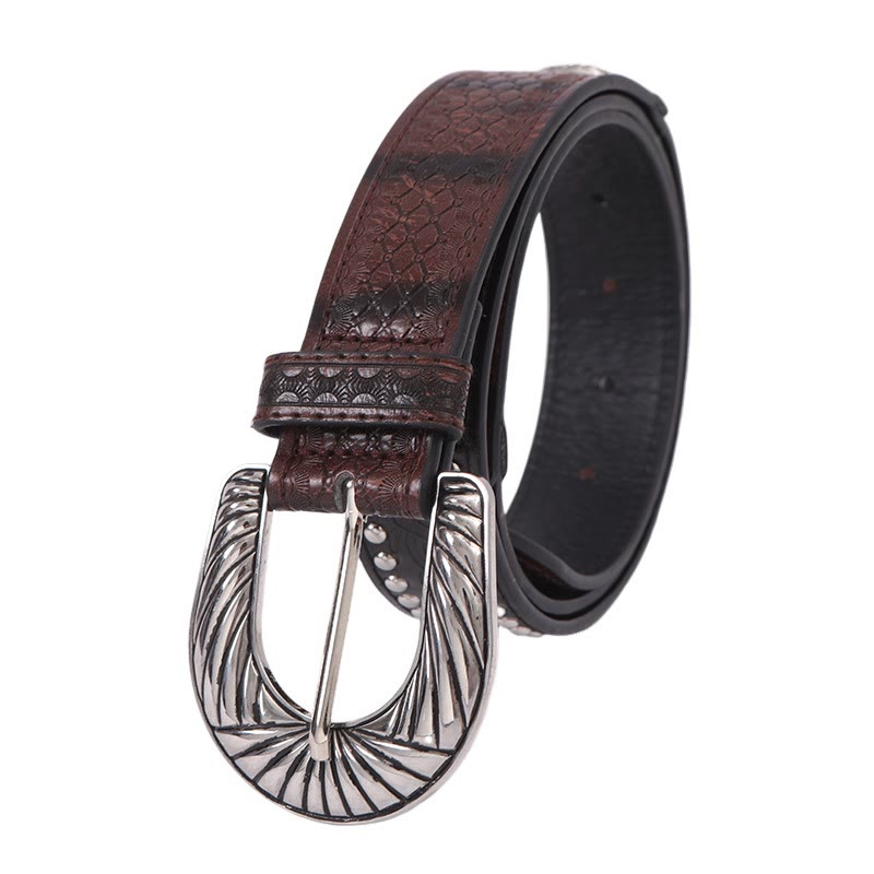 Ceinture serpentine rétro argentée à boucle aiguille pour femme - Café - 38 - image 2