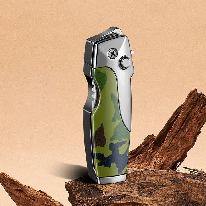 Couteau pliant multifonctionnel 2 en 1, briquet à jet droit - Camouflage - image 4