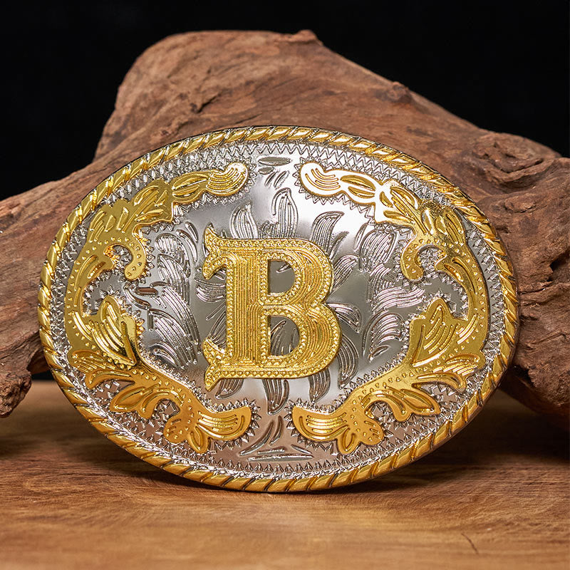 Ceinture en cuir pour homme avec boucle ovale dorée sculptée en lettres - B - Sans ceinture - image 0
