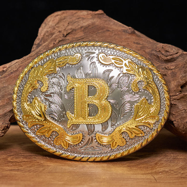 Ceinture en cuir pour homme avec boucle ovale dorée sculptée en lettres - B - Sans ceinture - image 0