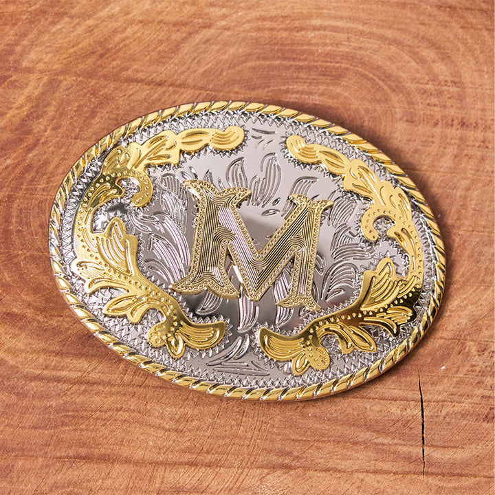 Ceinture en cuir pour homme avec boucle ovale dorée sculptée en lettres - image 3