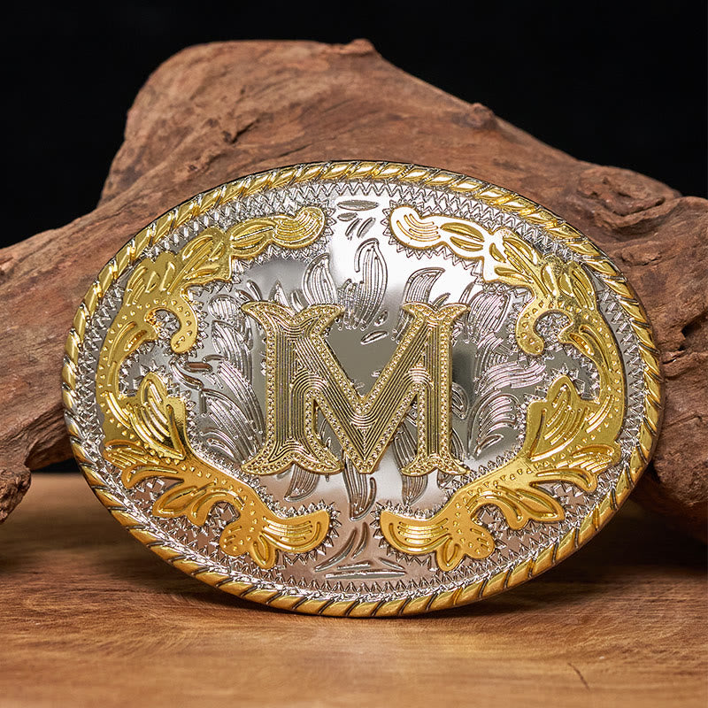 Ceinture en cuir pour homme avec boucle ovale dorée sculptée en lettres - X - Sans ceinture - image 2