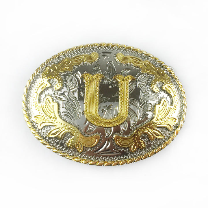 Ceinture en cuir pour homme avec boucle ovale dorée sculptée en lettres - U - Sans ceinture - image 22