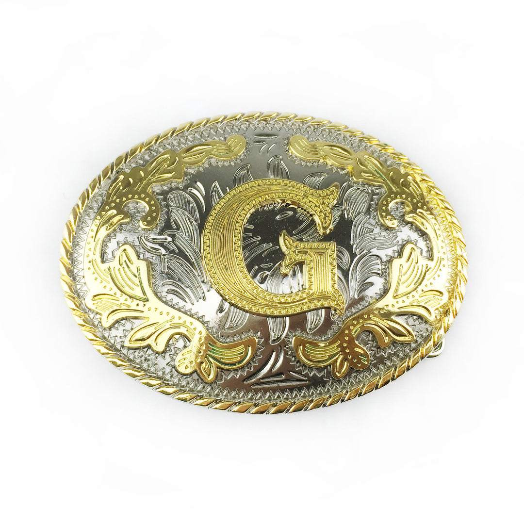 Ceinture en cuir pour homme avec boucle ovale dorée sculptée en lettres - G - Sans ceinture - image 14
