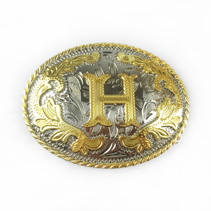 Ceinture en cuir pour homme avec boucle ovale dorée sculptée en lettres - H - Sans ceinture - image 15