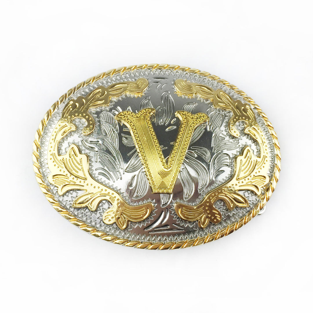 Ceinture en cuir pour homme avec boucle ovale dorée sculptée en lettres - V - Sans ceinture - image 23