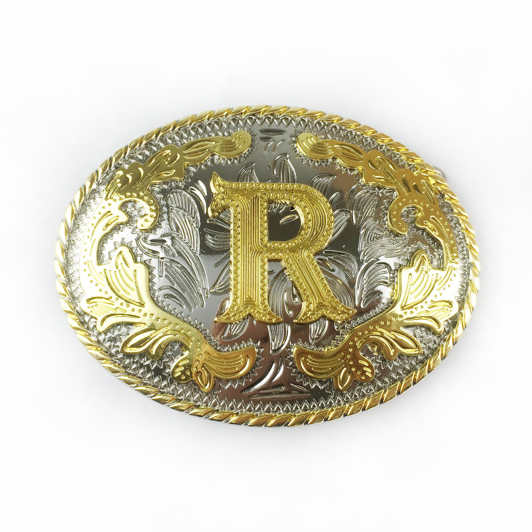 Ceinture en cuir pour homme avec boucle ovale dorée sculptée en lettres - R - Sans ceinture - image 20