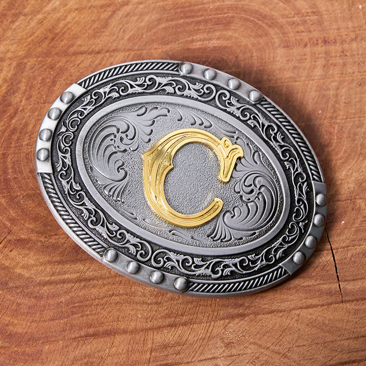 Ceinture en cuir pour homme, argentée, noire, ovale, avec boucle dorée. - image 3