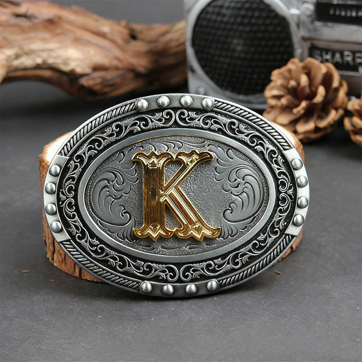 Ceinture en cuir pour homme, argentée, noire, ovale, avec boucle dorée. - K - Sans ceinture - image 18