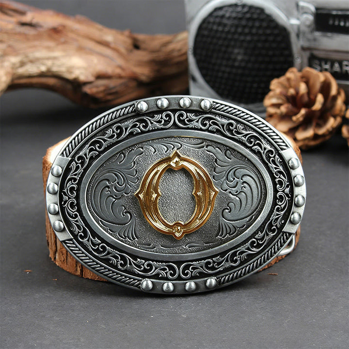 Ceinture en cuir pour homme, argentée, noire, ovale, avec boucle dorée. - O - Sans ceinture - image 22