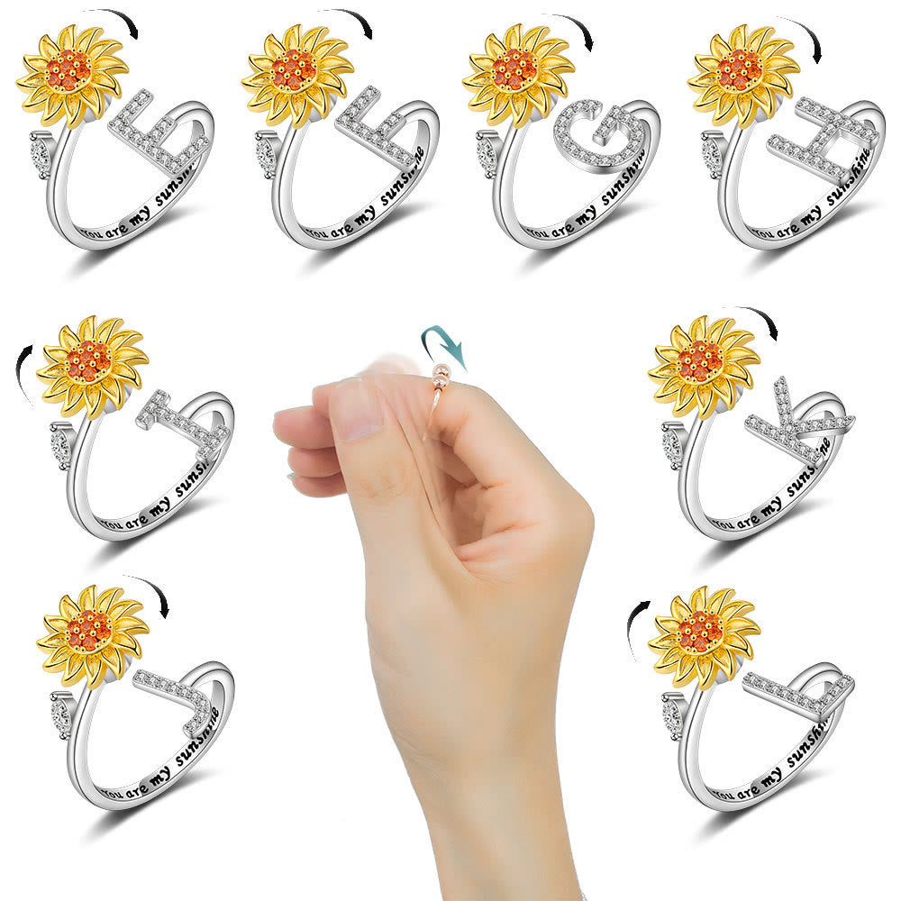 Bague ajustable avec initiale tournesol tournante anti-anxiété - image 1