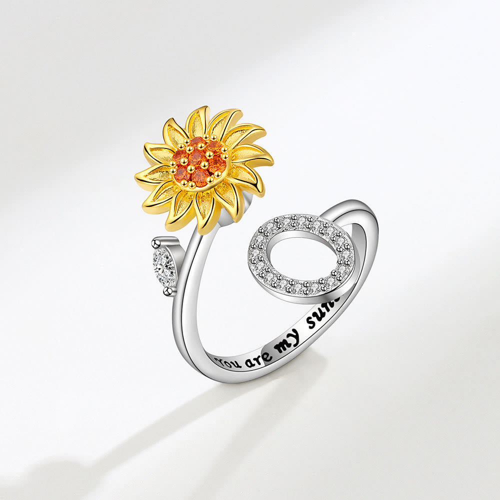 Bague ajustable avec initiale tournesol tournante anti-anxiété - O - image 15